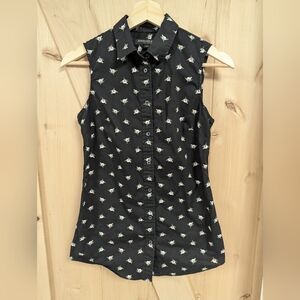 Banana Republic Women's Black Floral Sleeveless Button-Down Shirt Riley Size 0